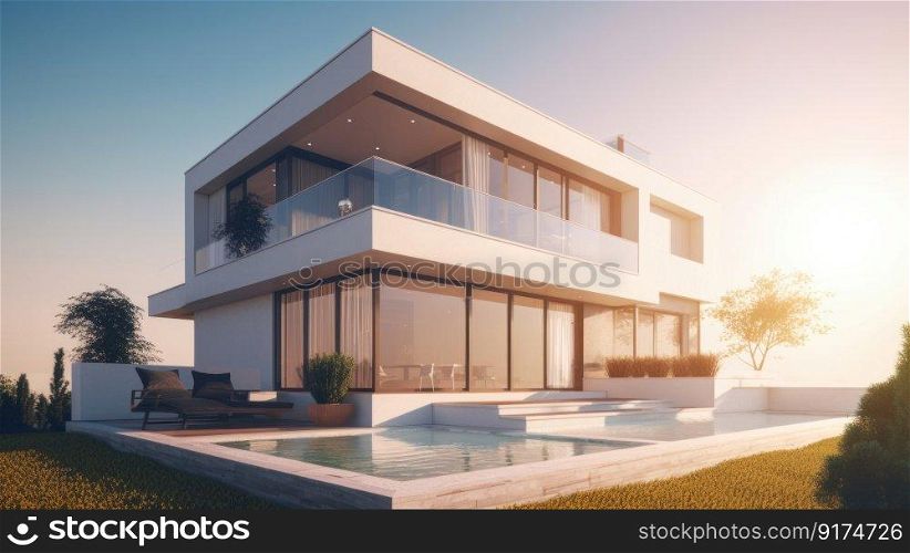 White modern villa. Illustration Generative AI
