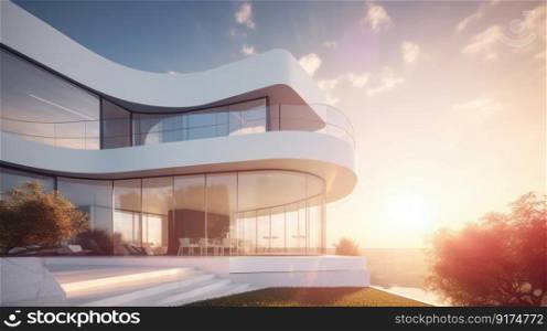 White modern villa. Illustration Generative AI 