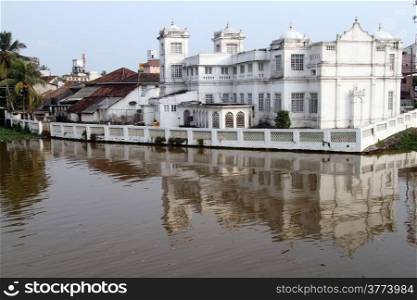 White mosque on the river in Matara, Sri Lanka