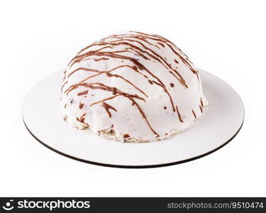 White mousse cake on white plate