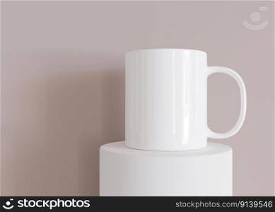 White mug mock up. Blank template for your design, advertising, logo. Close-up view. Copy space. Cup presentation on beige background. Minimalist coffee cup mockup. 3D rendering. White mug mock up. Blank template for your design, advertising, logo. Close-up view. Copy space. Cup presentation on beige background. Minimalist coffee cup mockup. 3D rendering.
