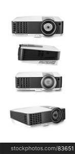 White multimedia projectors isolated on white background