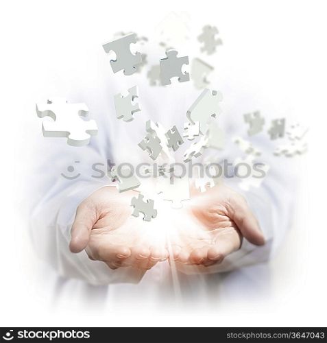 White multiple puzzle piece flying in different directions