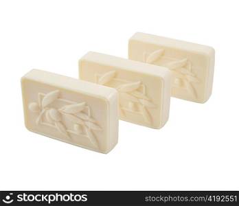 white natural soap bars on white background