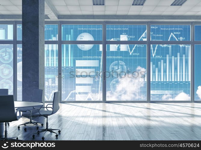 White office interior. Background of office interior and panoramic window view