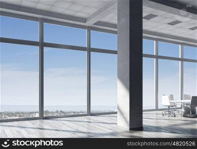 White office interior. Background of office interior and panoramic window view