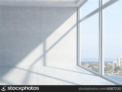 White office interior. Background of office interior and panoramic window view