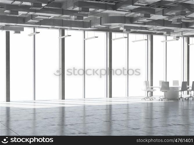 White office interior. Elegant office interior 3d design with panoramic window