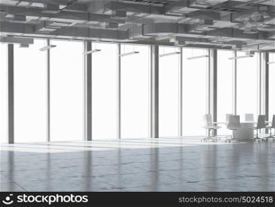 White office interior. Elegant office interior 3d design with panoramic window