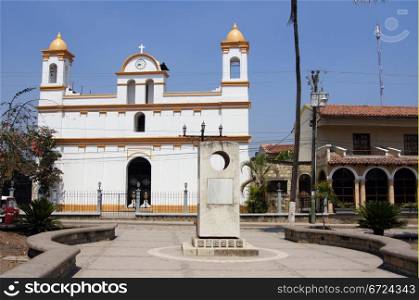 White old church on the main square of town Copan Ruinas in Honduras