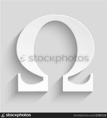 White Omega letter with realistic shadow on gray background.&#xA;