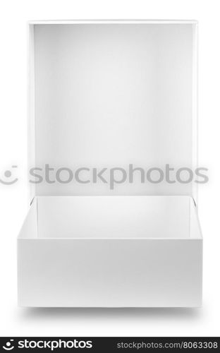 White open empty box isolated on white background. White open empty box