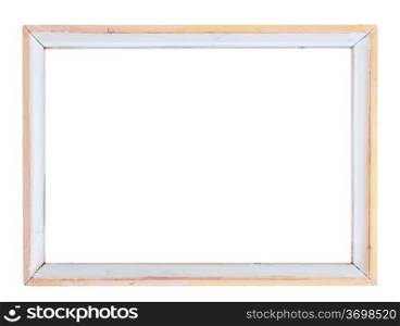 white painted narow picture frame with cutout canvas isolated on white background