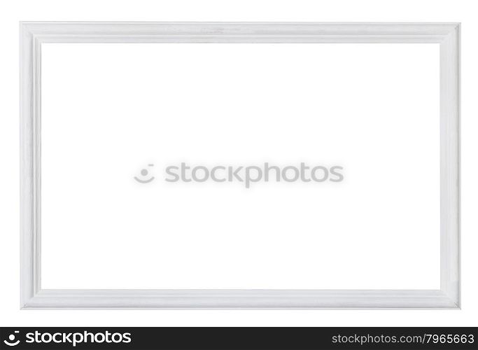 white painted narrow wooden picture frame with cut out blank space isolated on white background