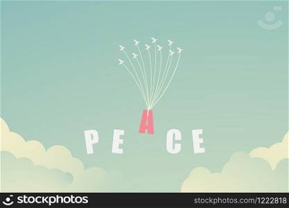 White paper bird fly ,International Day of peace concept ,vector illustration flat designn