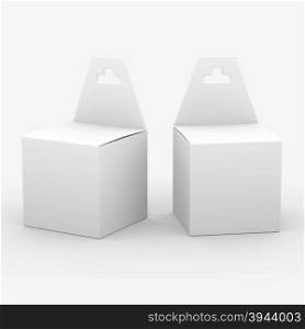 White paper box packaging with hanger, clipping path included. Template package for variety product like ink cartridge, electronic or stationery. ready for Your Design and artwork .&#xA;