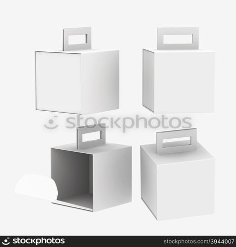 White paper carton box with handle, clipping path included. Template package for variety product like food, gift, softdrink or stationary. ready for Your Design and artwork .&#xA;