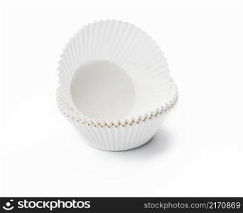 white paper corrugated cupcake baking dish on a white background