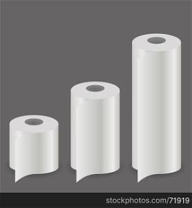 White Paper Roll Set Isolated on Grey Background. White Paper Roll Set
