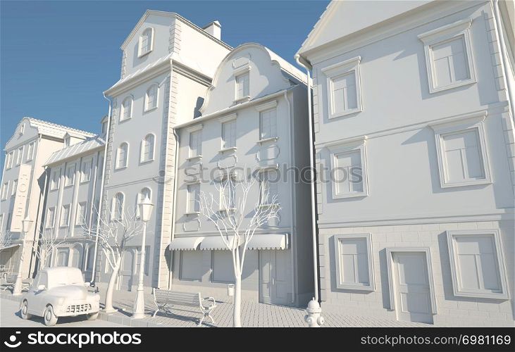 White Paper Style Old town. 3D illustration. White Paper Style Old town.
