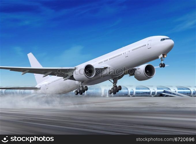 white passenger plane is landing away from airport
