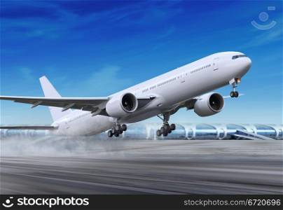 white passenger plane is landing away from airport