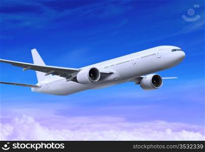 white passenger plane is landing away in the blue sky