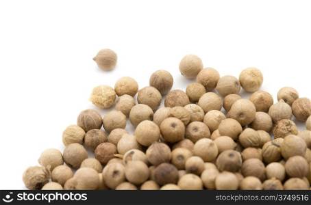White pepper grains isolated on white background