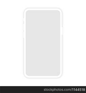 White Phone Mockup with blank screen, isolated on white background. Smartphone with shadow vector icon. New version of soft clean white mobile phone. Vector illustration