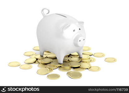 White piggy bank on golden coins