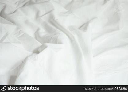 White Pillow On Bed And With Wrinkle Messy Blanket In Bedroom, From Sleeping In A Long Night Winter.