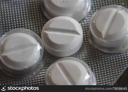 white Pills in blister pack close up