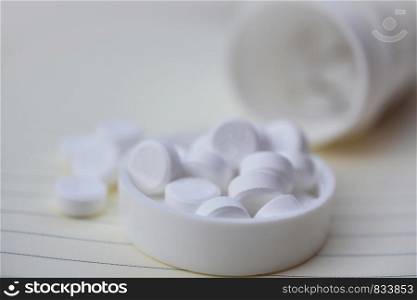White pills placed on the table