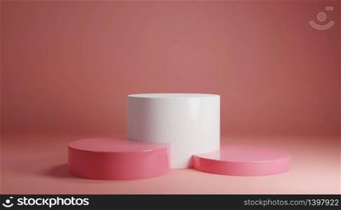 White pink pastel product stand on background. Abstract minimal geometry concept. Studio podium platform theme. Exhibition business marketing presentation stage. 3D illustration render graphic design