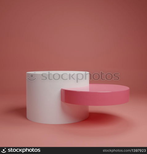 White pink pastel product stand on background. Abstract minimal geometry concept. Studio podium platform theme. Exhibition business marketing presentation stage. 3D illustration render graphic design