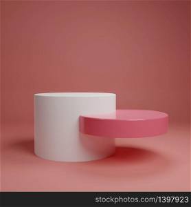 White pink pastel product stand on background. Abstract minimal geometry concept. Studio podium platform theme. Exhibition business marketing presentation stage. 3D illustration render graphic design