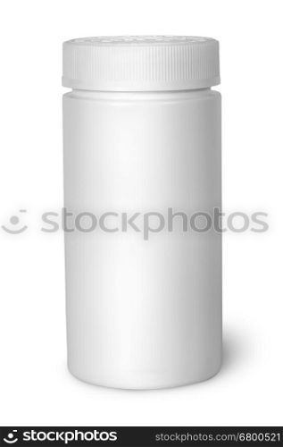 White plastic bottle for vitamins with lid closed isolated on white background