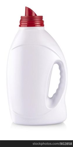 white plastic bottle with a handle on white. The white plastic bottle with a handle on white