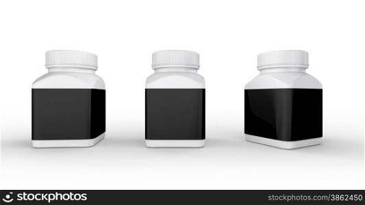 White plastic bottle with black label packaging ,clipping path included. for medical and healthcare product.&#xA;