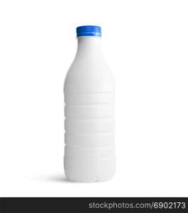 White plastic bottle with blue cap isolated on white background. With clipping path