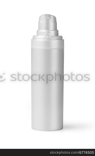 White plastic bottle with fine mist ribbed sprayer for cosmetic, perfume, deodorant, freshener. with clipping path