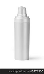 White plastic bottle with fine mist ribbed sprayer for cosmetic, perfume, deodorant, freshener. with clipping path
