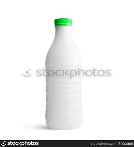 White plastic bottle with green cap isolated on white background. With clipping path