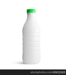 White plastic bottle with green cap isolated on white background. With clipping path