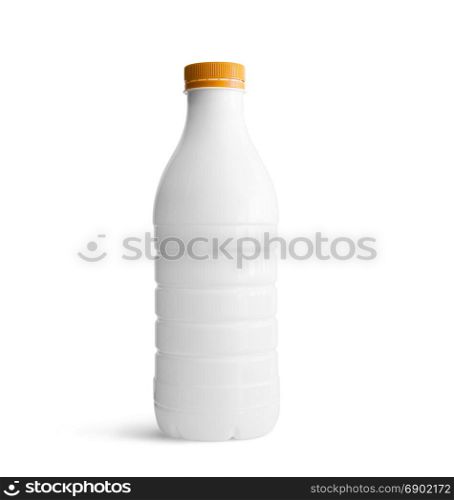 White plastic bottle with orange cap isolated on white background. With clipping path