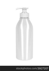 White plastic bottle with pump, used for liquid soap, shampoo and etc.