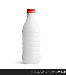 White plastic bottle with red cap isolated on white background. With clipping path