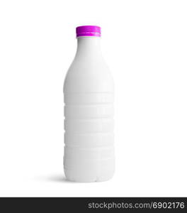 White plastic bottle with violet cap isolated on white background. With clipping path