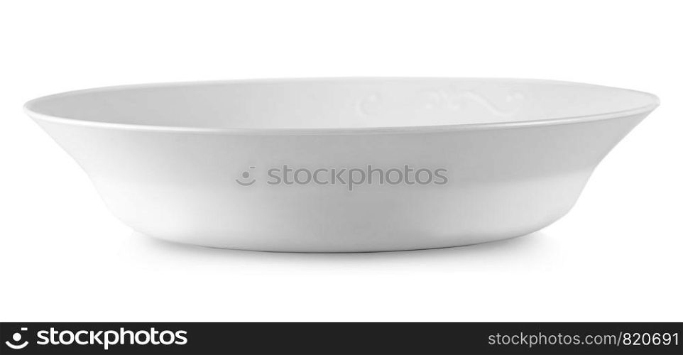 White plastic bowl isolated on white background. Soup cup with water inside