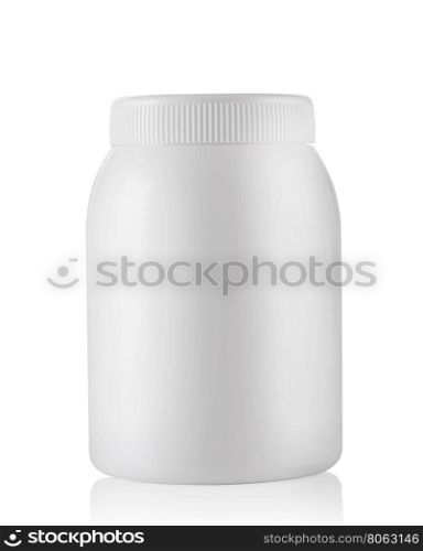 White plastic container isolated on white background. White plastic container
